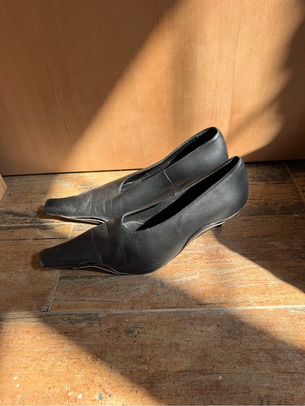 Acne Studios Black Leather Mid-Kitten Heel Pumps